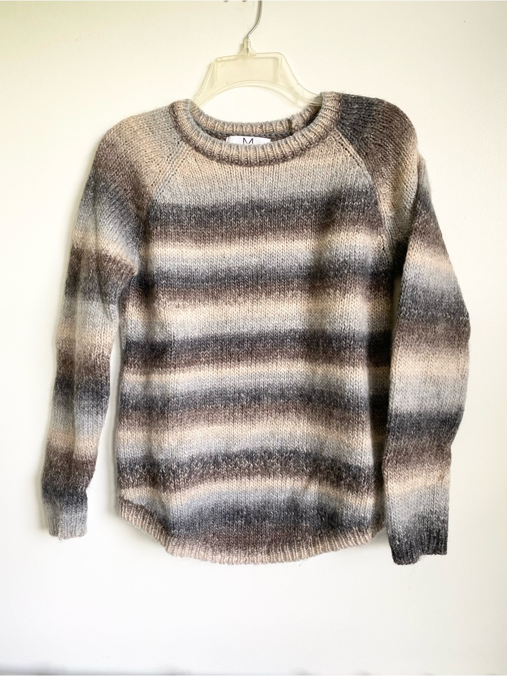 Magaschoni Striped Crewneck Sweater in Cream, Gray, and Brown